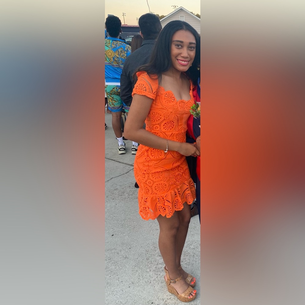 NaNa Bright Orange Citrus Lace Mini Dress